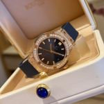 Hublot Lady 33mm Swiss Ronda Quartz Movement Daimond Bezel Rose Gold Case Watch